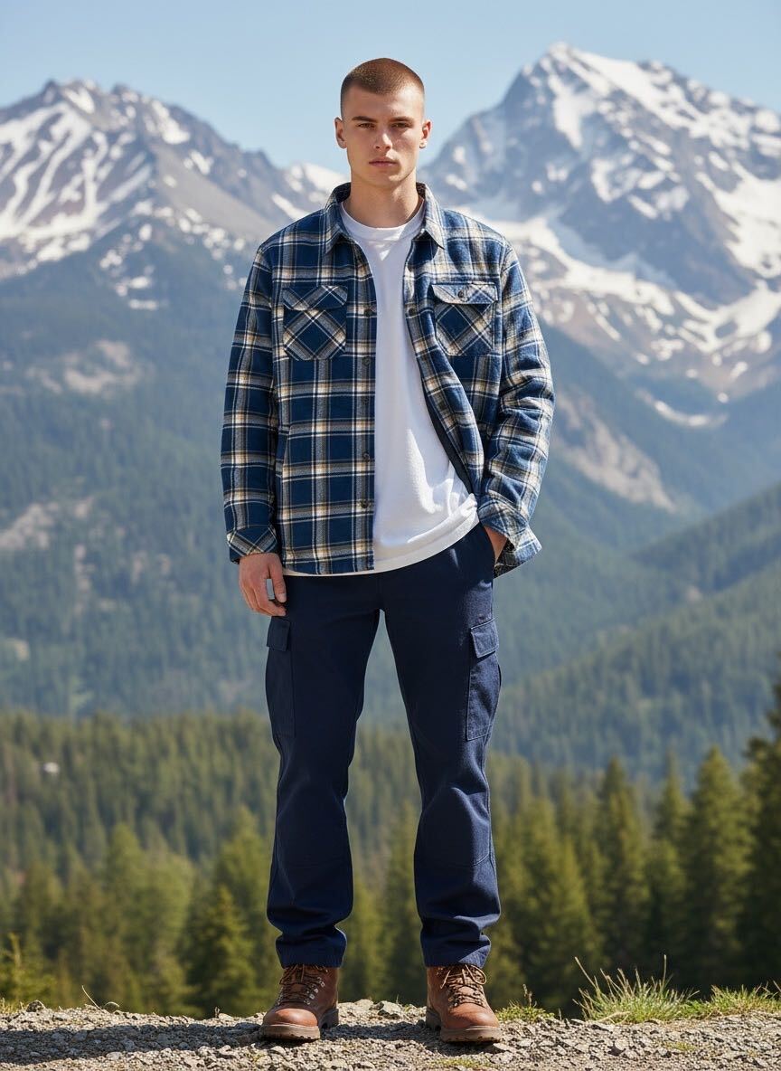 Stylo Lined Shirt Jacket - Navy Plaid