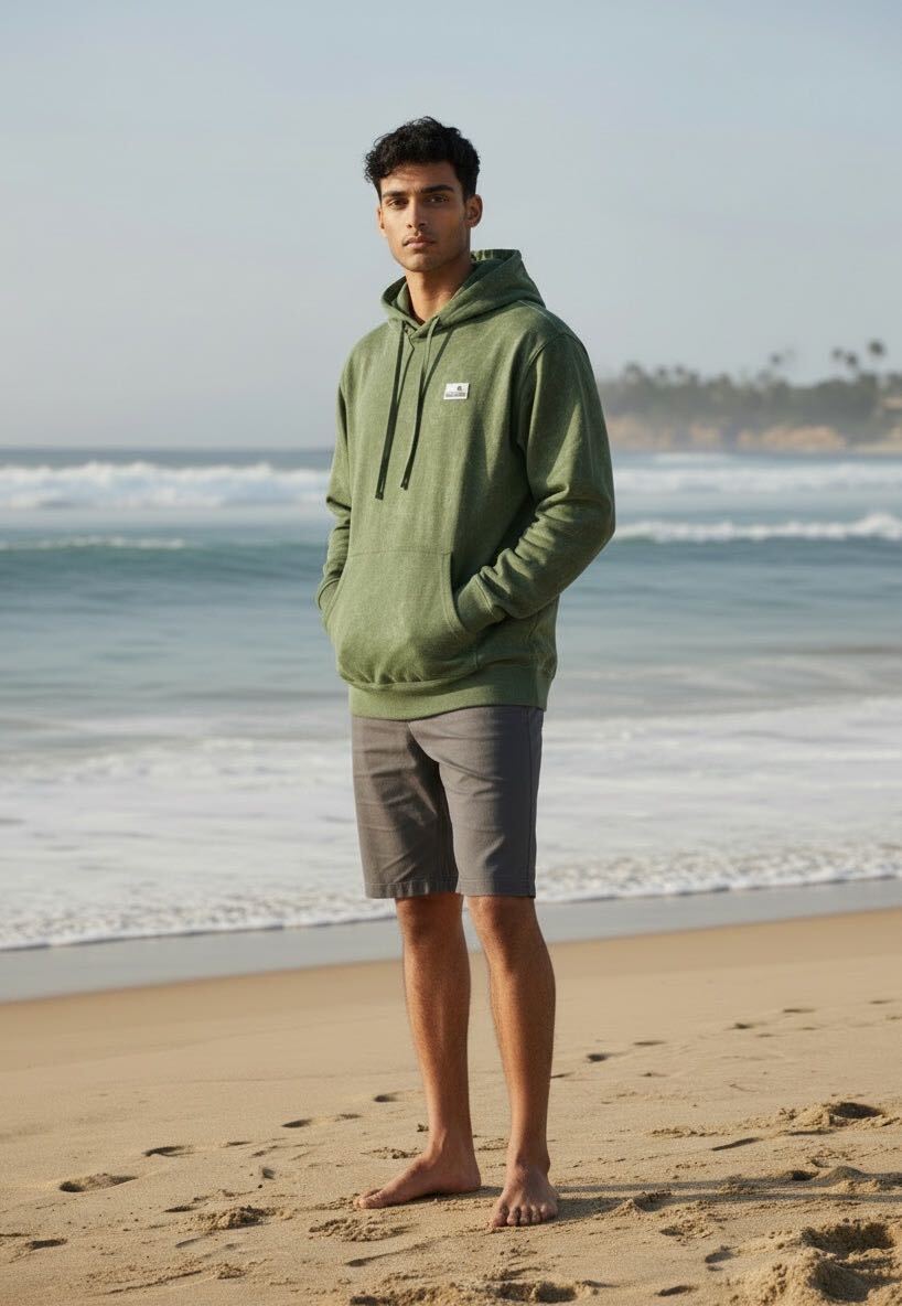 Beach Hoodie - Green Mineral Wash