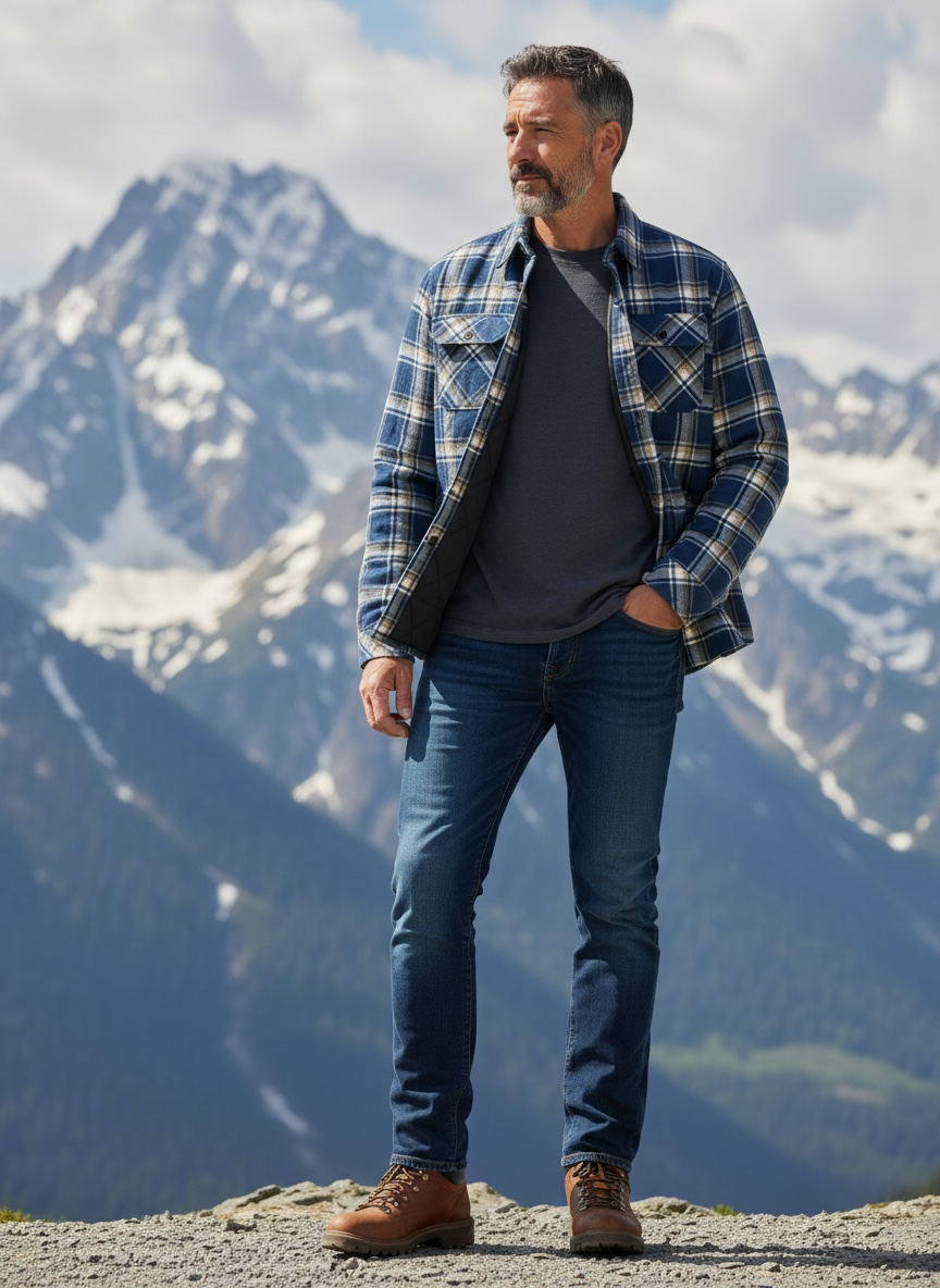 Stylo Lined Shirt Jacket - Navy Plaid